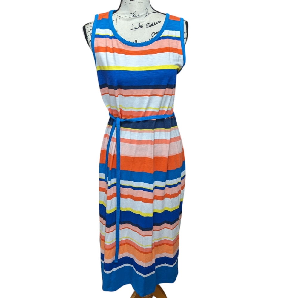 Talbots Belted Stripe Midi Dress Size Medium - Picture 2 of 9